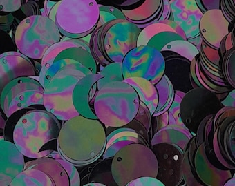 Black iris 16mm top hole round iridescent sequins paillettes bulk wholesale 50 gram 400 pieces / 100 gram 800 pieces