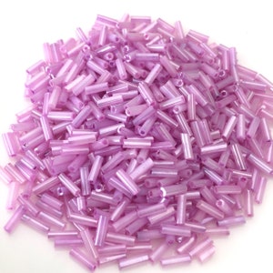 50gr, 100gr pack glass bugles beads 5mm, 6mm, 7mm violet palepink