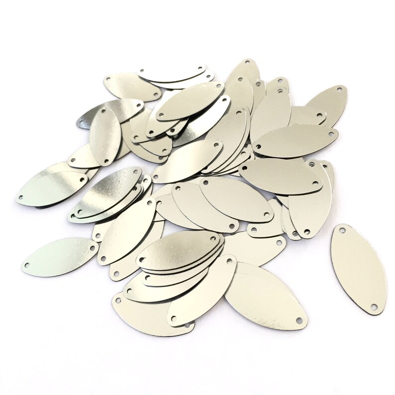 Approx 125 pcs 22x10mm oval elliptical elliptic ovoid silver color flat iridescent two holes sequins paillettes