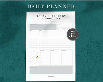 Minimal Daily Planner, Printable, Digital Organizer, Flower Illustration graphic design, tracking, outline drawing