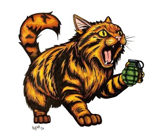 Live Explosives Cat  - 8x10 Print