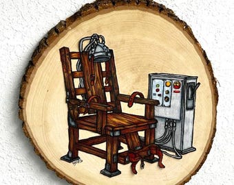 Electric Chair Wall Decor on Wood (10.75"x10.75")