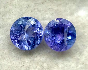 Natural Tanzanite Round Pair: Round Blue Earring Stones, 2.00 CTS.