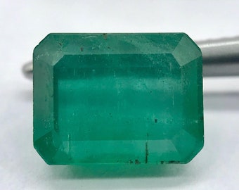Pierre gemme taille émeraude de Zambie, pierre non fixée verte naturelle (9 x 7 mm, 2 655 carats)