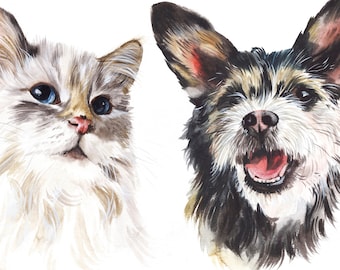 Multi Pet Portrait Custom Double Dog Portrait Watercolor 2 Dog Painting from Photo Personalized Bride Gifts