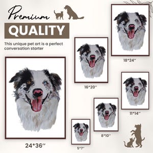 May include: A digital painting of a dog with blue and brown eyes, black and white fur, and a pink nose. The image is available in various sizes, including 5x7 inches, 8x10 inches, 11x14 inches, 16x20 inches, 18x24 inches, and 24x36 inches.