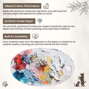 May include: A close-up of a white artist's palette with colorful paint swatches. The text "Vibrant Colors That Endure:" is at the top of the image. The text "Archival-Grade Paper:" is in the middle of the image. The text "Built for Durability:" is at the bottom of the image.