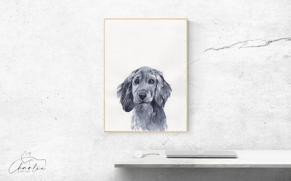 Peekaboo Dog Portrait: Custom Watercolor Pet, Black and White Dog Painting