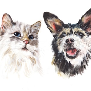 Multiple Pet Portrait Custom 3 Dog Portrait from Photo Watercolor Personalized Dog Gift 3 Pet Memorial Gift For Her Valentines Day Gift