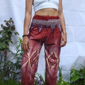 Red Cotton Womens Harem Pants Yoga Trouser leggings Summer Boho Beach Indian Beach Unisex Mens Womens Hippy Hippie Boho Aladdin Alibaba
