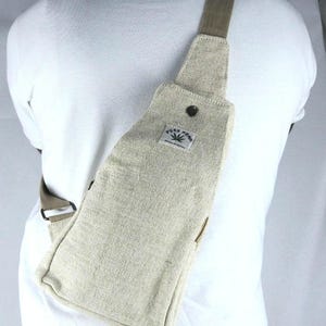 Sac à bandoulière en chanvre avec poche à fermeture éclair - Pochette latérale écologique - Sac à bandoulière durable pour la randonnée, les voyages et un usage quotidien