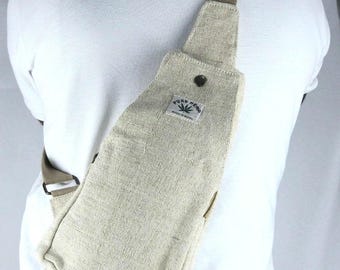 Hemp Sling Bag with Zipper Pocket - Eco Friendly Side Pouch - Sustainable Crossbody Bag for Hiking, Travel, and Everyday Use