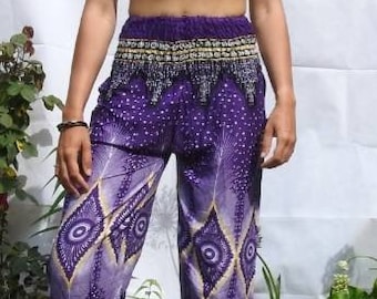 Purple Cotton Womens Harem Pants Yoga Trouser leggings Hippie Pants Comfy Loungewear Summer Boho Beach