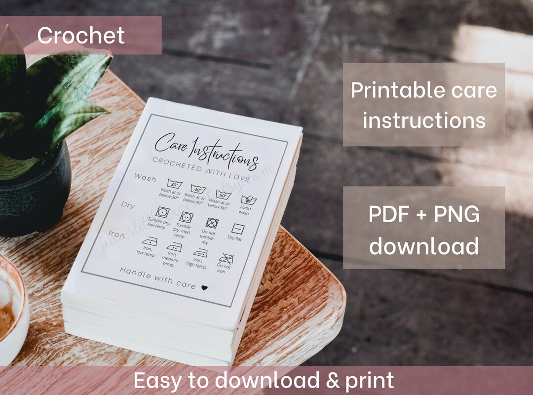 Printable Crochet Care Instructions Card | PDF + PNG | Small Business ...