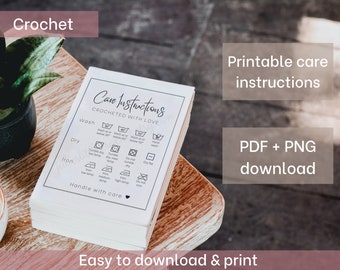 Printable Crochet Care Instructions Card | PDF + PNG | Small Business Wash/Care Tag | Gift Care Tag | Crocheted with Love | Handle with Care