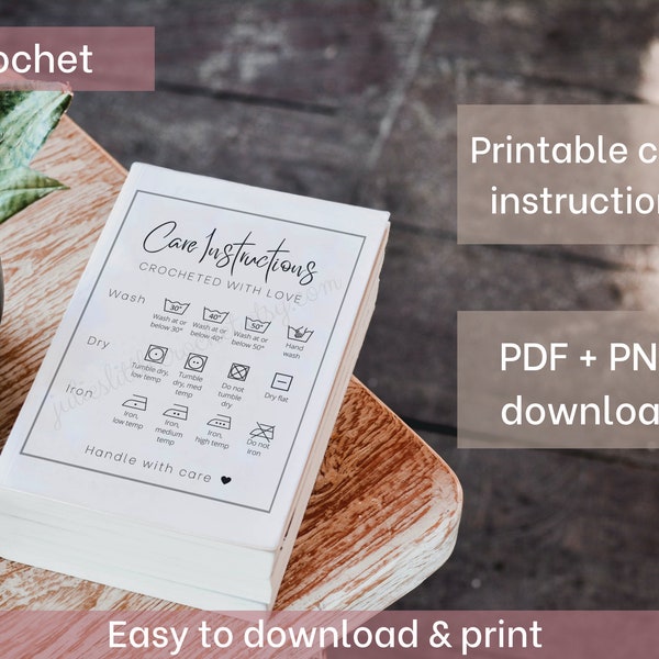 Printable Crochet Care Instructions Card | PDF + PNG | Small Business Wash/Care Tag | Gift Care Tag | Crocheted with Love | Handle with Care