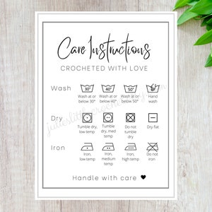 Printable Crochet Care Instructions Card: Small Business Wash Tag (PDF