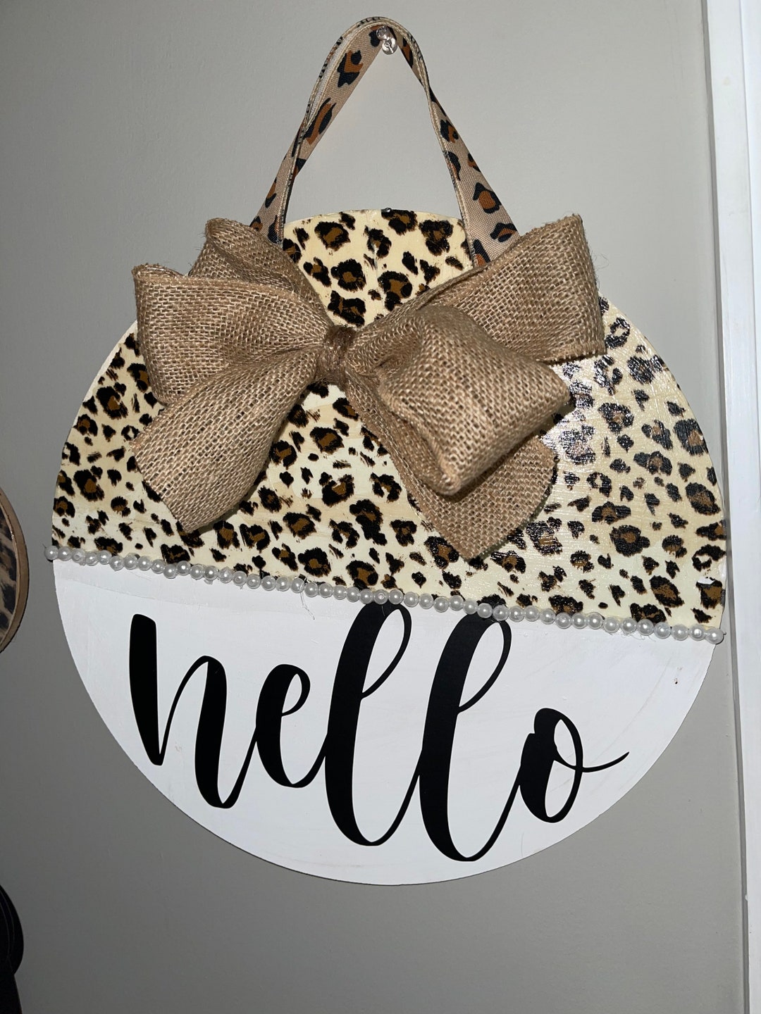 Hello Door Hanger Cheetah Print Etsy