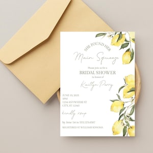 She Found Her Main Squeeze Bridal Shower Invitation, Lemon Citrus Watercolor Invite, Lemon Bridal Shower Invitation, Lemon Bridal Shower