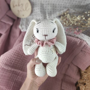 Plush crochet toy pet for daughter's birthday, soft teddy bear for newborn, baby shower gift, custom stuffed plushie, crochet sleepy bunny
