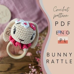 Crochet rattle pattern, amigurumi bunny pattern baby rattle, rabbit baby toy, crochet baby shower gift, DIY pregnancy gift, PDF tutorial