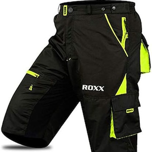 Cycling MTB Shorts, Coolmax Padded, Detachable Inner Lining, Free Style Adult Size -Black/Fluorescent