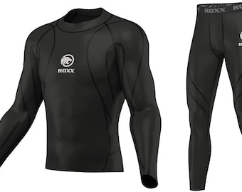 ROXX Medias de compresión para hombre + capa base superior medias de piel camisa armadura traje completo