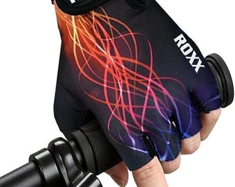 ROXX Guantes de ciclismo sin dedos para hombre, mujer y niño, guantes de ciclismo acolchados de gel unisex, guantes de montar en bicicleta de medio dedo