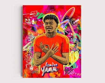 Lámina artística de Lamine Yamal, ilustración colorida de fútbol (descarga digital)