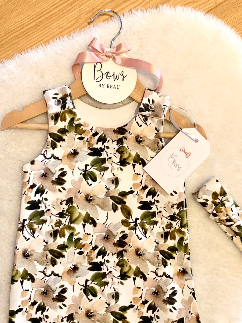 Baby children\u2019s girls apple tree blossom green print romper with matching headband turban bib hat option ideal baby gift baby shower unisex