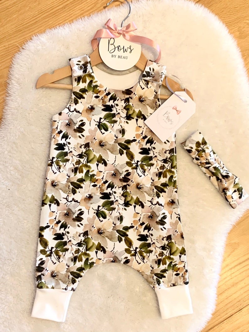 Baby children\u2019s girls apple tree blossom green print romper with matching headband turban bib hat option ideal baby gift baby shower unisex