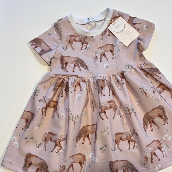 Baby girls red horse print romper, leggings and romper dress options with matching bib, turban and headband options. Horse riding clothing