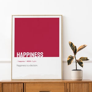Happiness Definition Poster, Dictionary Art, Instant Download, Printable Wall Art, Magenta 2023, Minimalist Wall Art, New Year Resolution