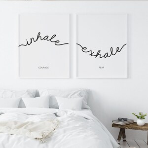 Stampa artistica da parete &quot;Inspira espira&quot; / Set di 2 stampe / Decorazione da parete per camera da letto principale / Download immediato / Decorazione per studio yoga / Poster in bianco e nero
