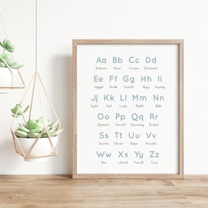 Alphabet Wall Print, Instant Download, Printable Wall Art, ABC Poster, Blue Nursery Decor, Children Room, Inspiring Wall Decor, Wall Sign
