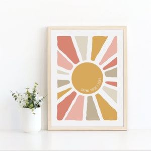 Sun shine Wall Print, Instant Download, Printable Wall Art, Shine your light print, Nursery Decor, Children Room, summer decor, pink decor