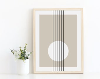 Arte mural moderno neutro, póster de guitarra, decoración para sala de música, lámina abstracta minimalista, lámina moderna de mediados de siglo, decoración mural geométrica