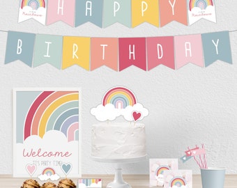 Rainbow Party Kit Printable, Instant Download, Birthday Party Pack, DIY Party Decorations, Rainbow Birthday Decorations, Party decor Package