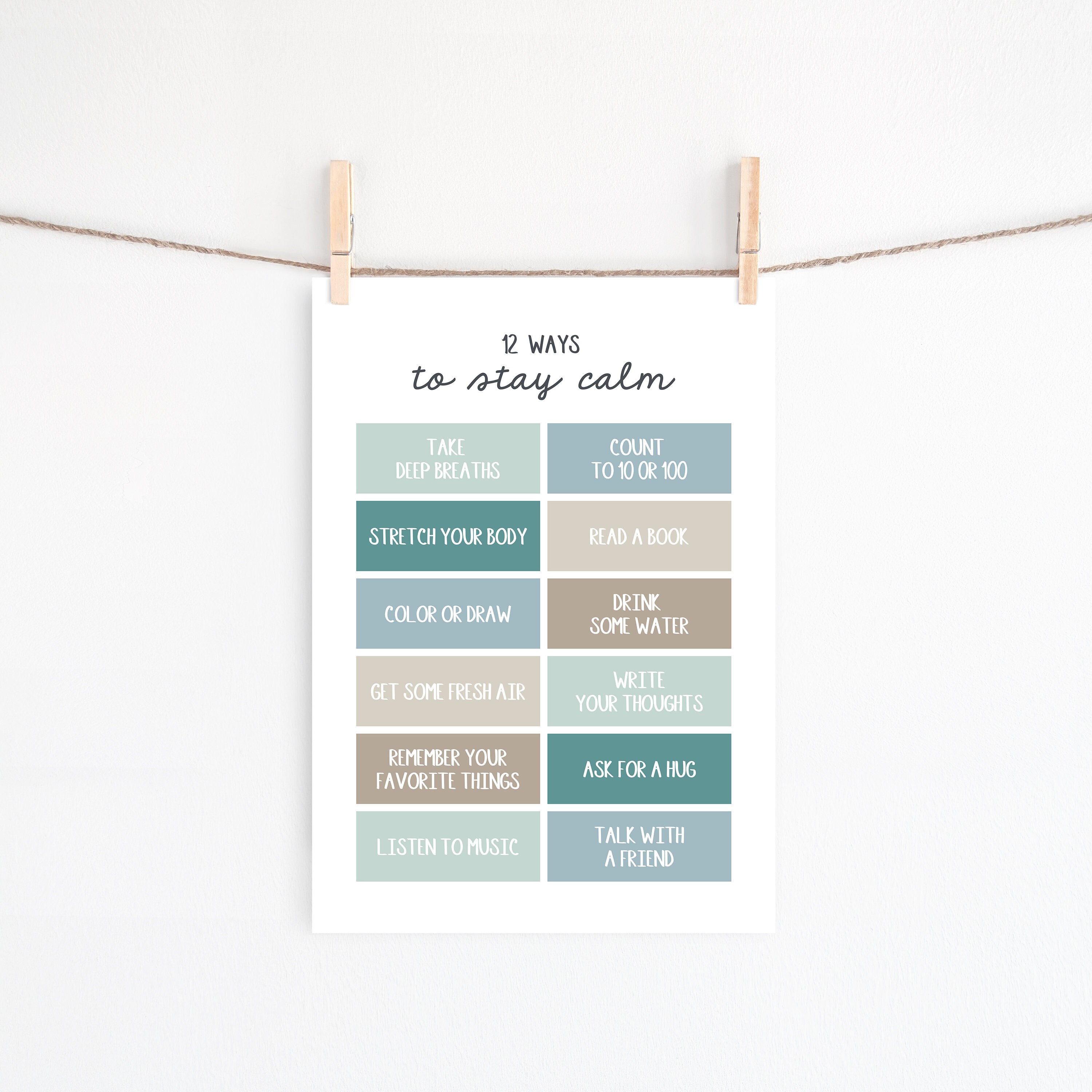 12 Ways to Stay Calm Poster, Instant Download, Calming Corner Printable ...