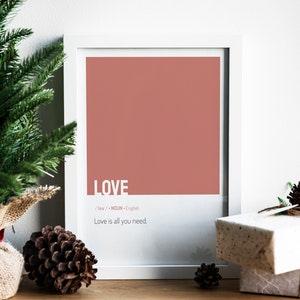 Définition de l'amour à imprimer, oeuvre d'art mural couleur unie, téléchargement immédiat, L'amour est tout ce dont vous avez besoin, étiquettes cadeaux, voeux de fin d'année, affiche de vacances moderne