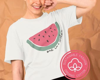 Watermelon Women's Boxy Tee: One in a Melon Summer Crop Top (Certified Organic Cotton)