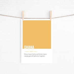 Art mural Ohana, impression définition de famille, affiche couleur unie, dictionnaire d'art, carte postale imprimable, affiche hawaïenne, décoration d'intérieur minimaliste