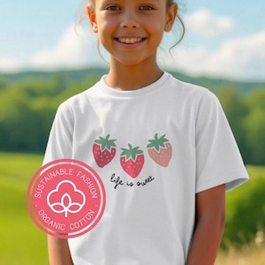 Organic Cotton Kids T-Shirt: Sweet Strawberries, Eco-Friendly Tee