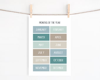Months of the Year Classroom Poster: Educational Printable Wall Art (Digital Download - PDF, JPG)