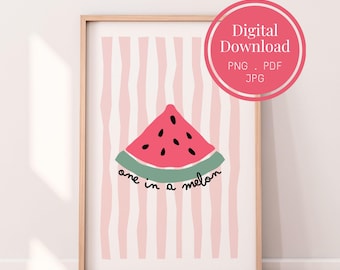 Wassermelonen-Wandbild zum Ausdrucken | Einzigartiges Poster | Fruchtige Kinderzimmerdeko | Digitaler Download fürs Sommerhaus | Kunstdruck zum Thema Markt | PDF JPG PNG