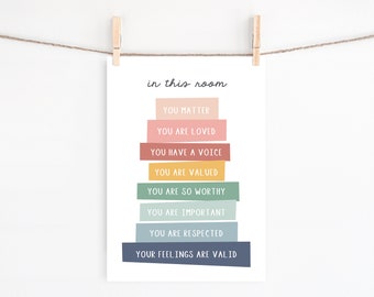 In This Room You Matter You Are Loved poster, instant download, afdrukbare muurkunst, homeschool-poster, regenboog klasdecor, inclusie