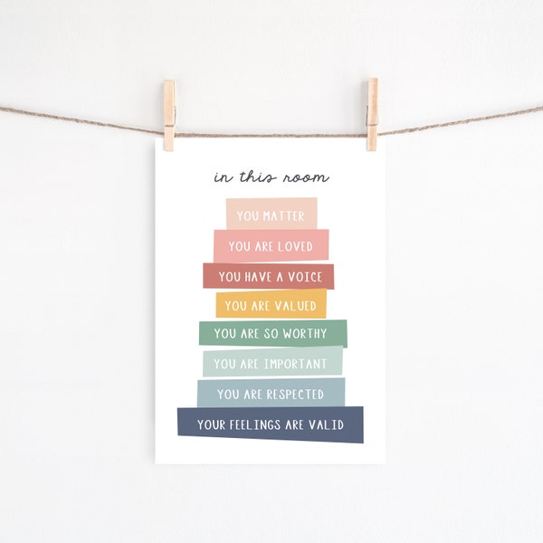 In This Room You Matter You Are Loved Poster, Instant Download, Printable Wall Art, Homeschool poster, Rainbow Classroom decor, Inclusion