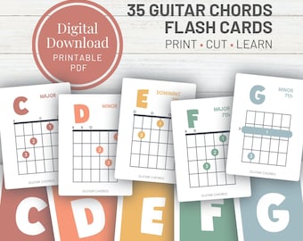 Tarjetas didácticas de acordes de guitarra: Recursos imprimibles para el aprendizaje de música (Descarga digital - PDF listo para imprimir)