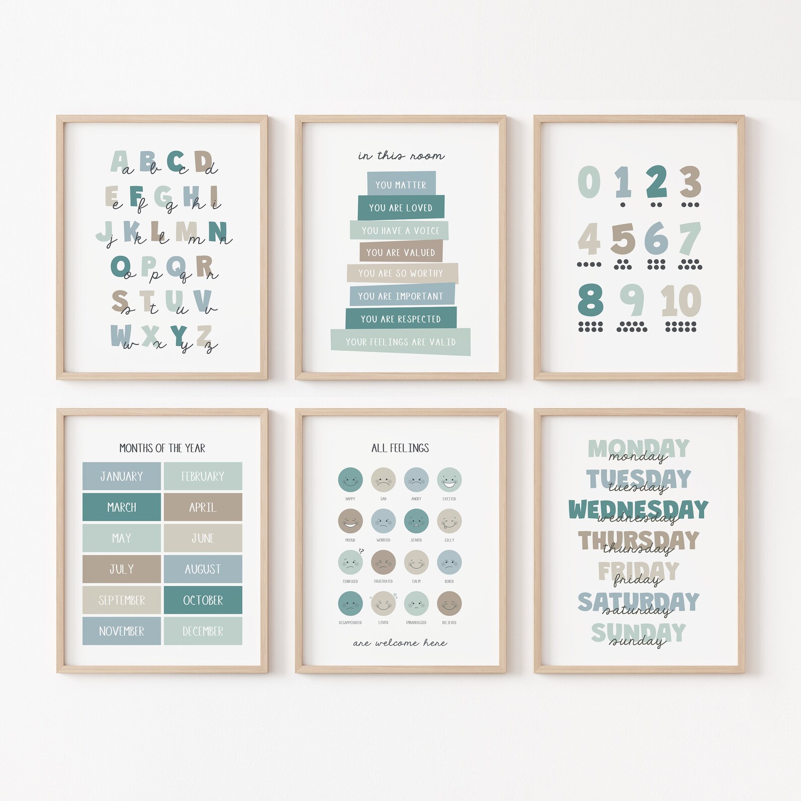 Set of 6 Learning Posters, Printable Kids Wall Art, Educational Posters, Homeschool Decor, Boho ...