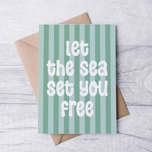 Laissez la mer vous régler carte de vœux gratuite | Carte rayée côtière | Carte d'ambiance estivale | Cadeau pour amoureux de l'océan | postale de plage | Typographie rétro